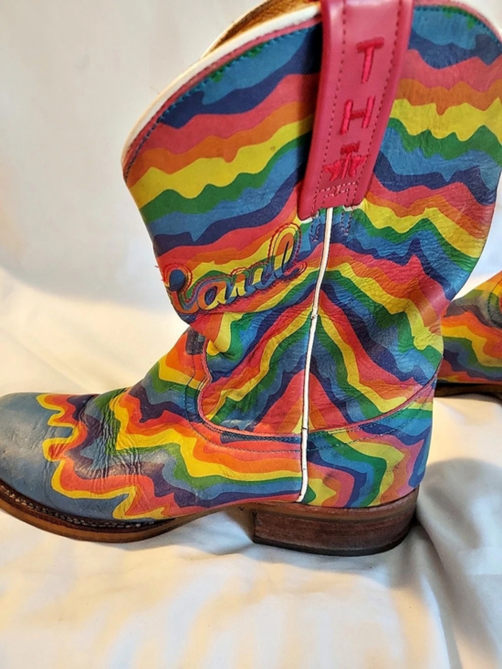 Tin Haul "Neon Melt" Psychedelic Rainbow Leather Cowboy Boots - Size 8.5 - Picture 13 of 15